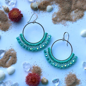 Teal Beaded Hoop Earrings