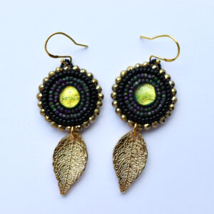 Golden leaf fused glass earrings